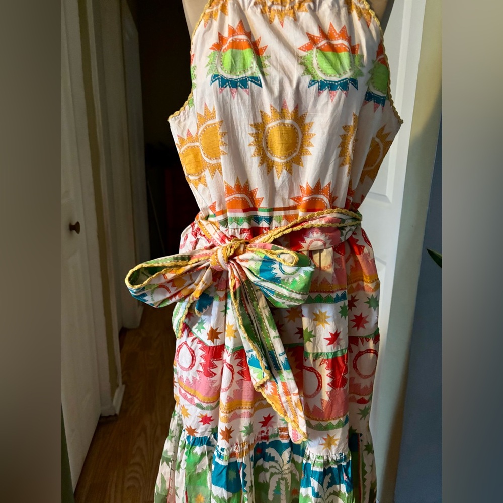 Farm Rio Rainbow Sunset Halter Neck Maxi Dress Tropical Hawaii Vibrant Print XL - Picture 6 of 16